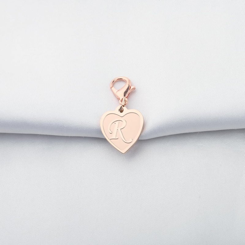 FAADBUK Initial Letter A-Z Alphabet Heart Charms for Jewelry Bracelet Keychain Necklace Initial Stainless steel Clasp Clip on Charm - Image 3
